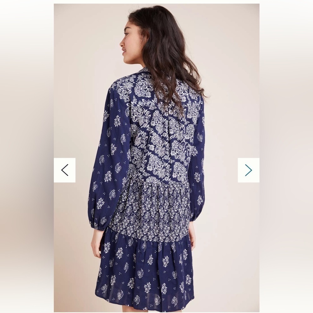 Anthropologie Maeve Carlita Navy Tiered Mixed Floral Cotton Dress NEW - Picture 12 of 16